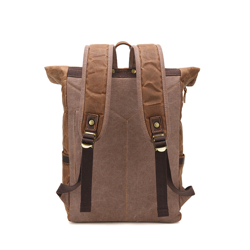 Sac à dos rétro en toile imperméable en cuir Crazy Horse