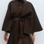Manteau Trench Élégant d'Hiver à Col Montant et Manches Chauve-Souris pour Femmes
