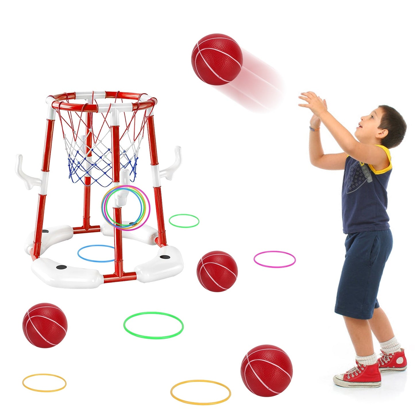 Ensemble de jouets de basket-ball pour piscine d'été avec 4 ballons de basket