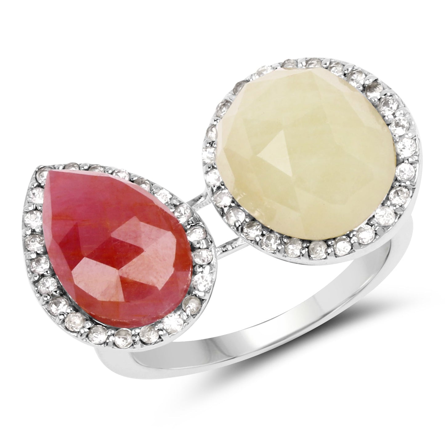 Anillo de Zafiro Rosa y Zafiro Blanco de 8.86 Quilates en Plata Esterlina