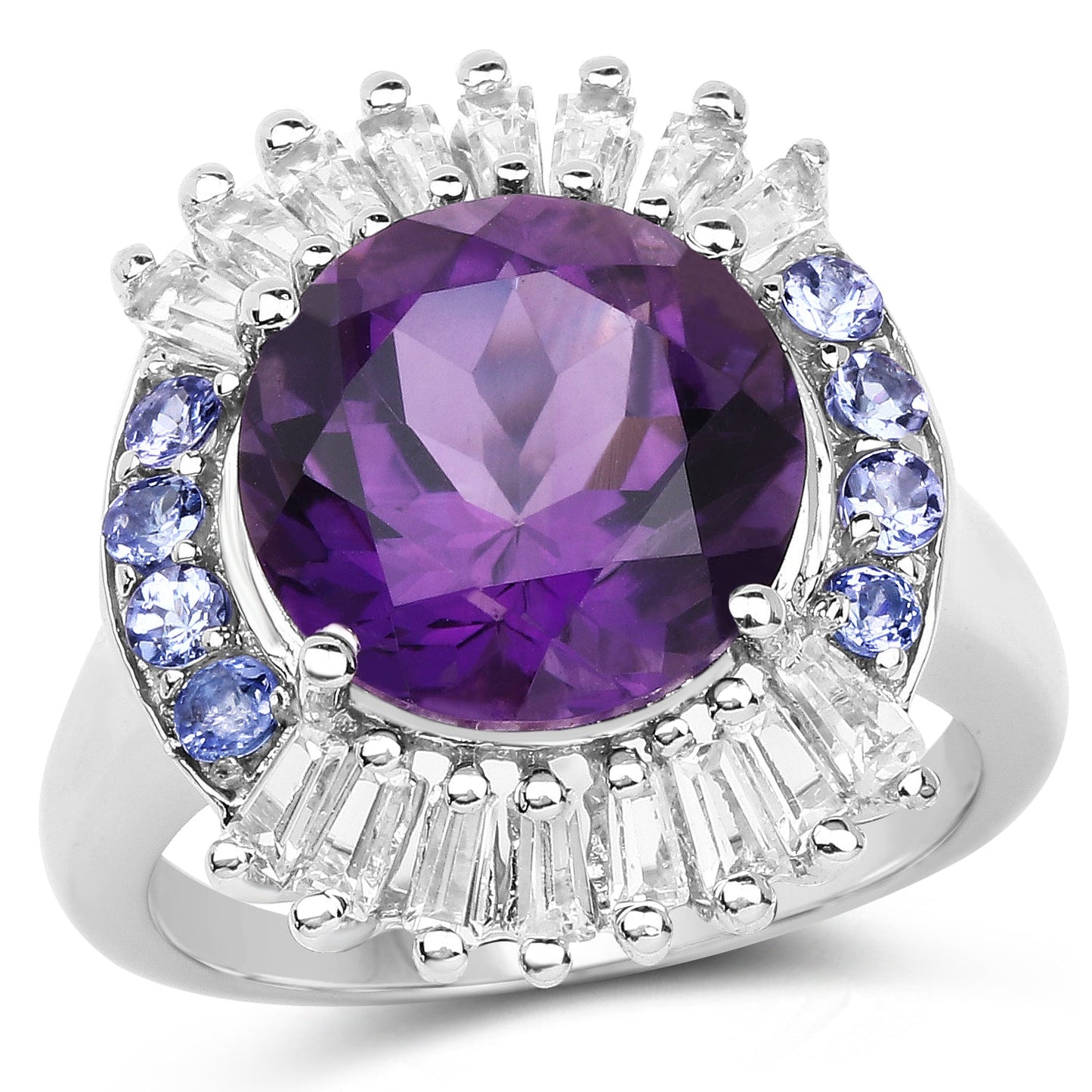 5.24 Carat Amethyst, Tanzanite & White Topaz Sterling Silver Ring
