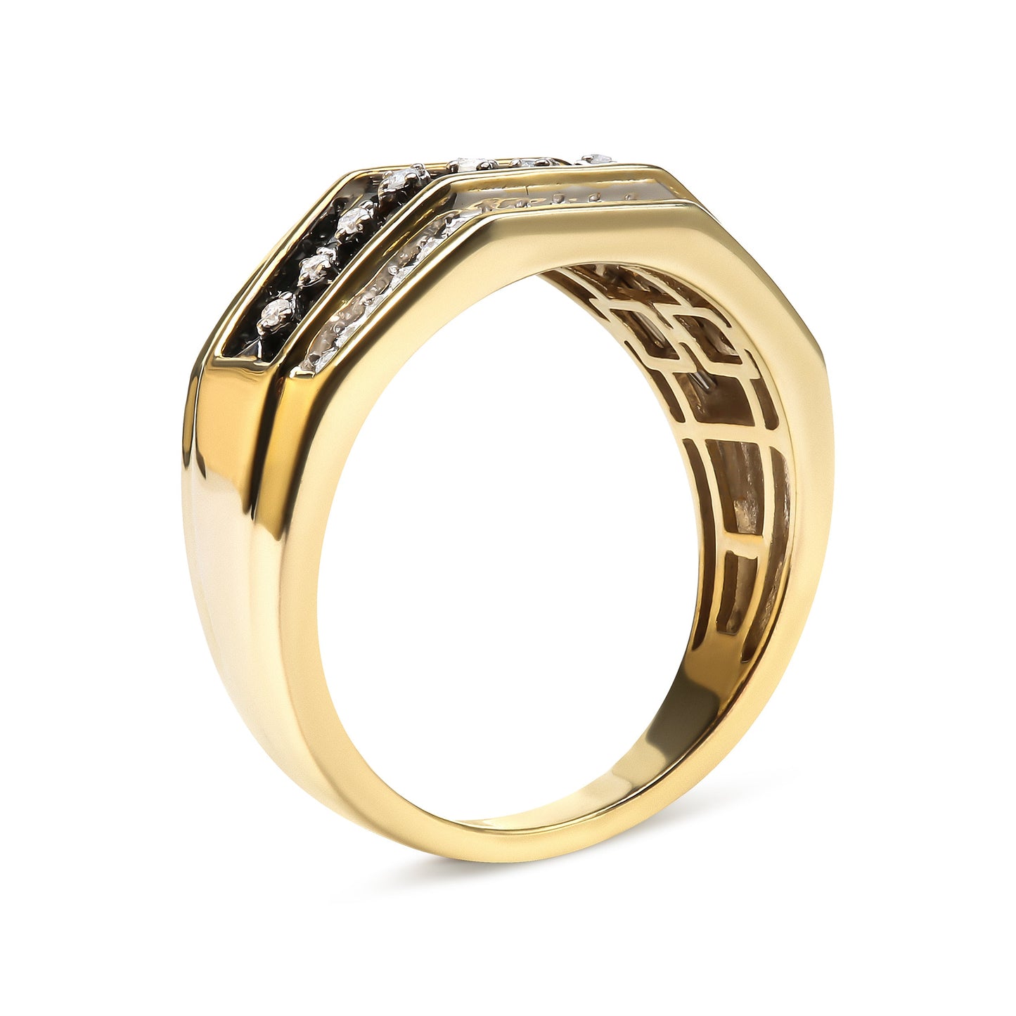 Anillo de Clúster de Diamantes para Hombre en Plata de Ley Baño de Oro de 14K - Talla 10