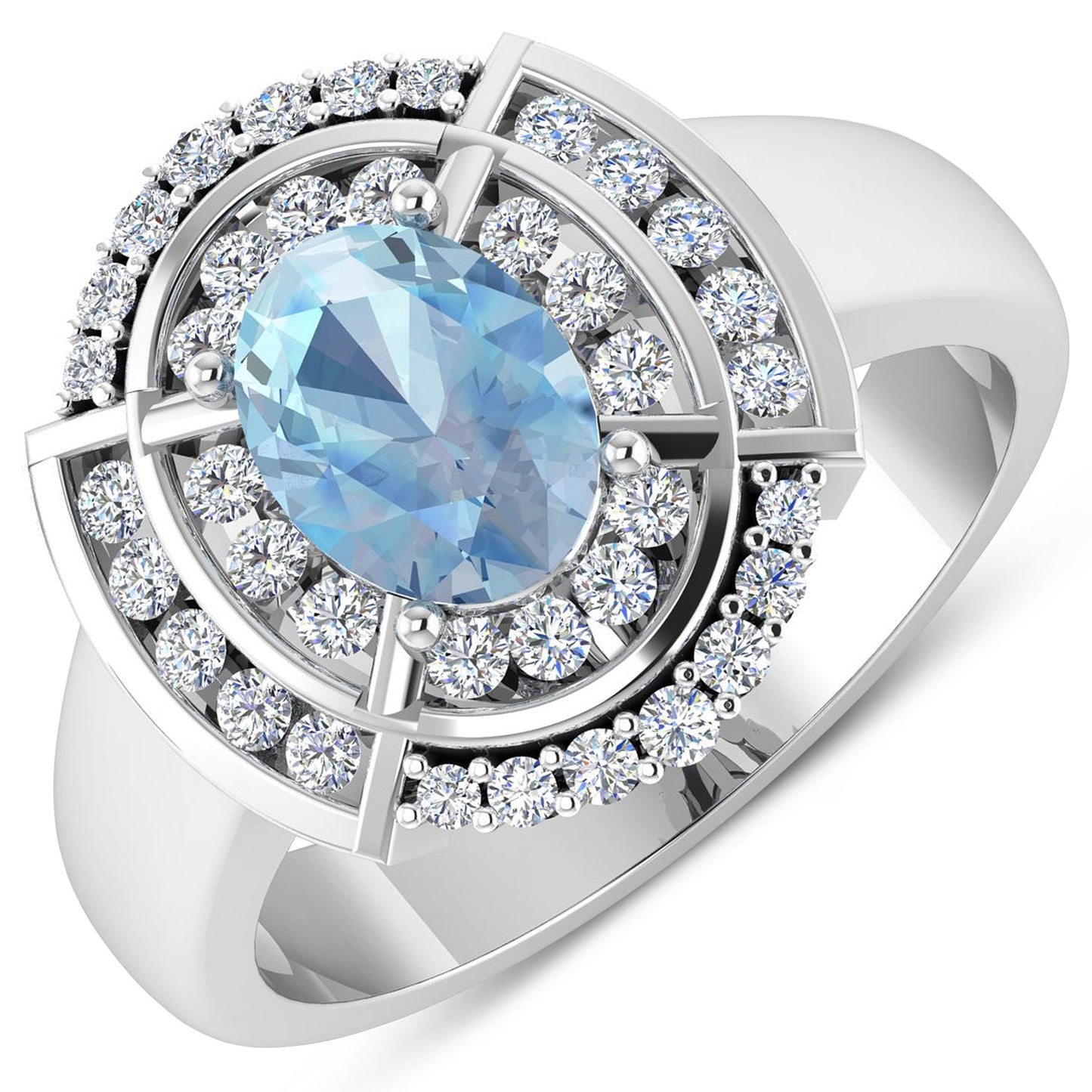 Bague de fiançailles en or blanc 14K avec aquamarine et diamants de 1,57 carat