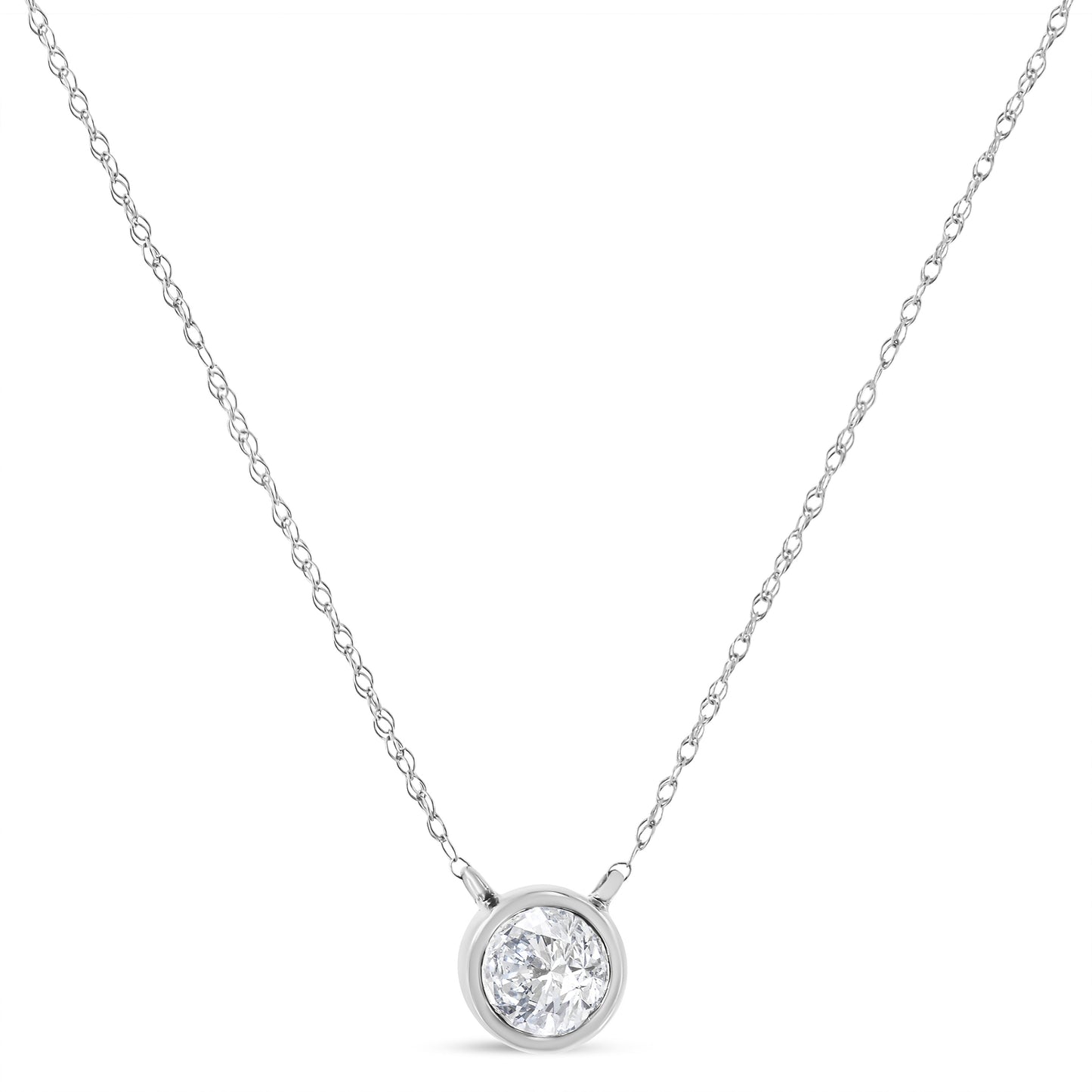 AGS Certified 10K White Gold Diamond Solitaire Pendant Necklace