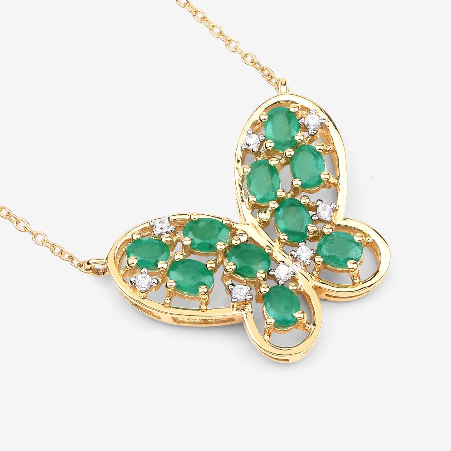 1.56 Carat Genuine Emerald and White Zircon Necklace