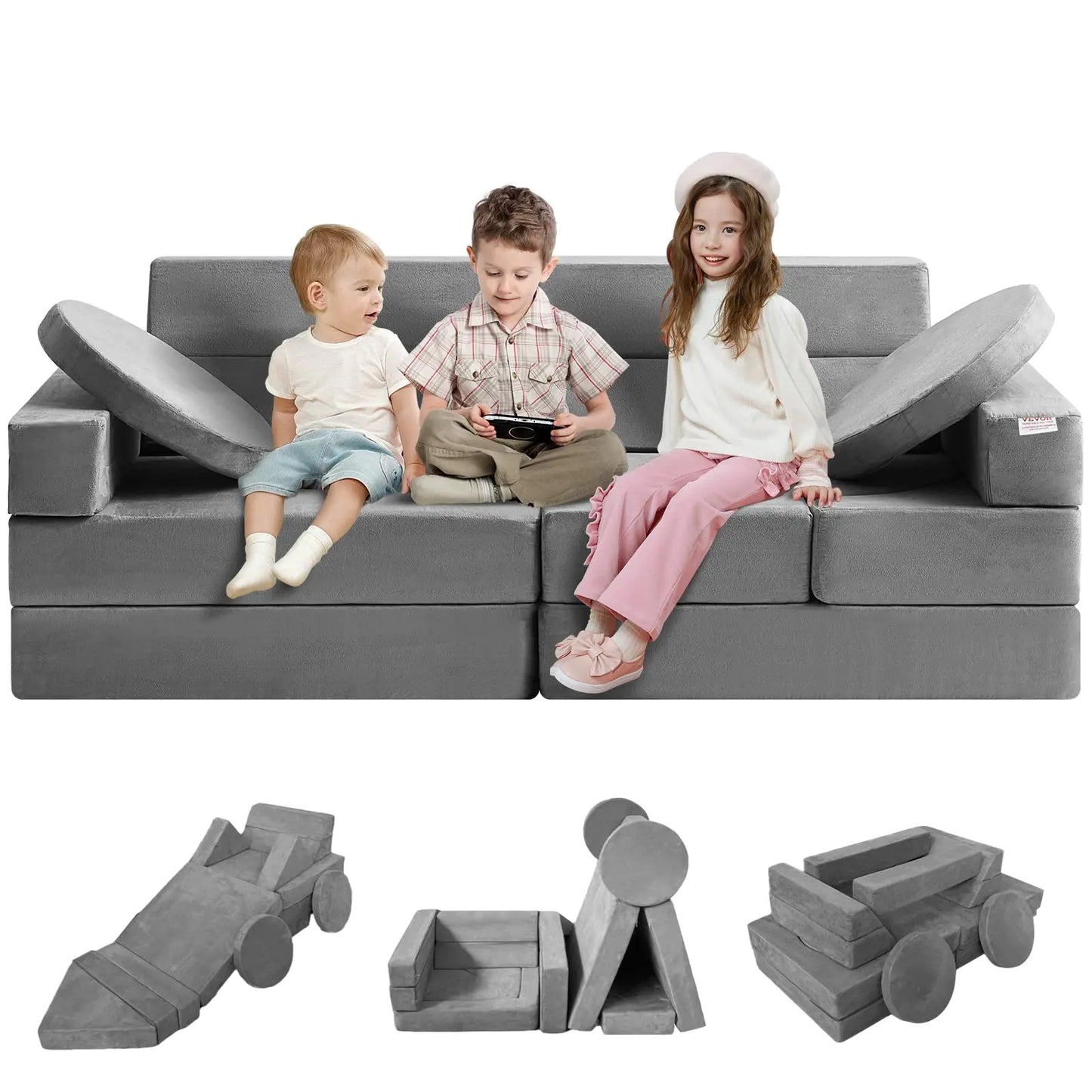 Canapé en mousse modulaire pour tout-petit VEVOR - Mobilier de jeu créatif en gris