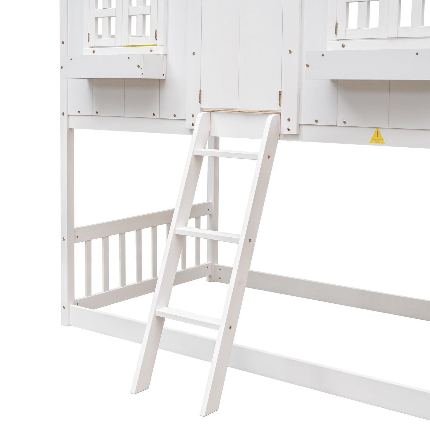 Twin over Twin House Bunk Bed with Roof , Window, Window Box, Door , with Safety Guardrails and Ladder,White - Korvel