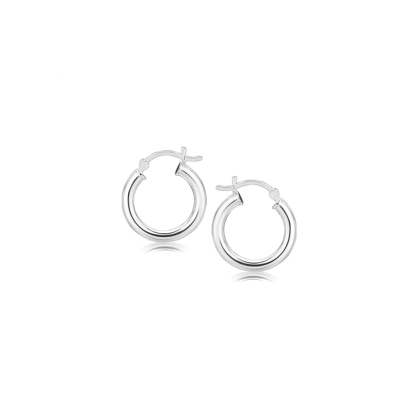 Boucles d'oreilles créoles en argent sterling poli avec plaquage en rhodium