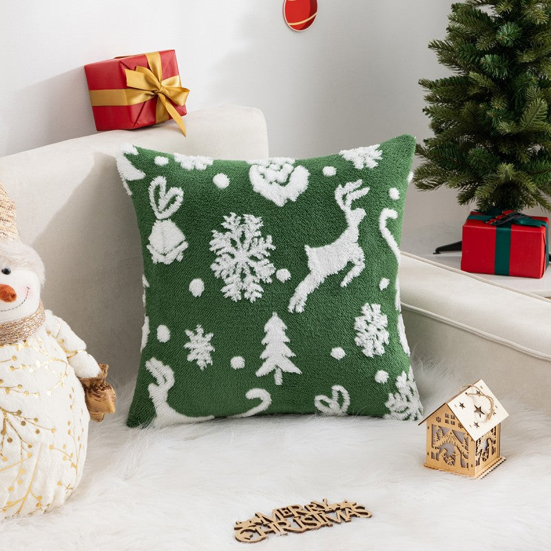 Christmas Pillow Cover (Excluding Pillow Core) Snowflake Velvet Jacquard Christmas Tree Elk Festival Decoration - Korvel