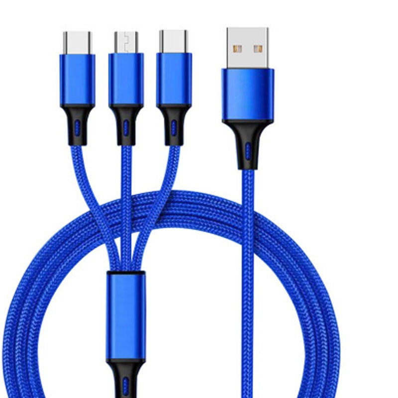 One to three data cable nylon braided three head fast charging mobile phone charging cable - Korvel