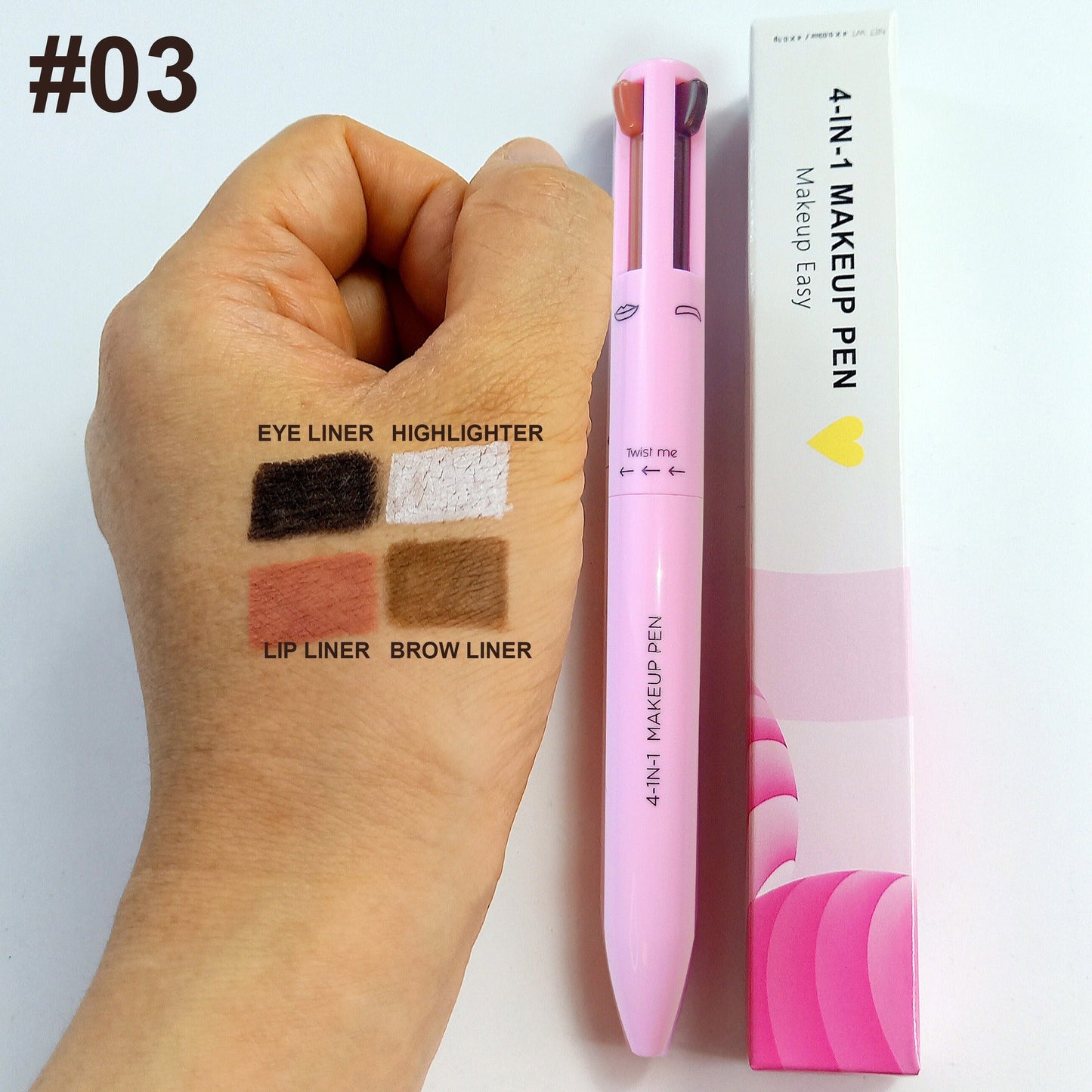 4 In 1 Eyebrow Pencil Waterproof Drawing Eye Brow Makeup Pen Long-Wear Eyeliner Eyebrow Highlighter Stick Makeup Cosmetic Tool - Korvel