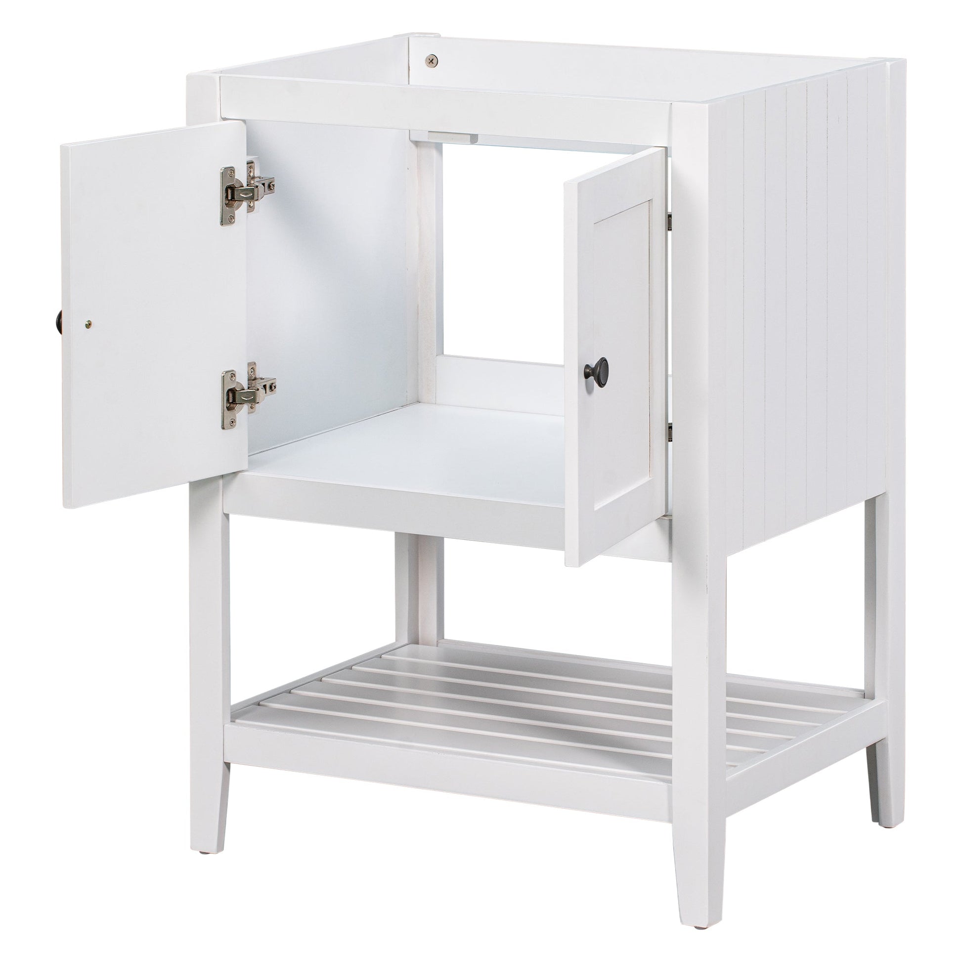 24" Bathroom Vanity Base Only, Soild Wood Frame, Bathroom Storage Cabinet with Doors and Open Shelf, White - Korvel