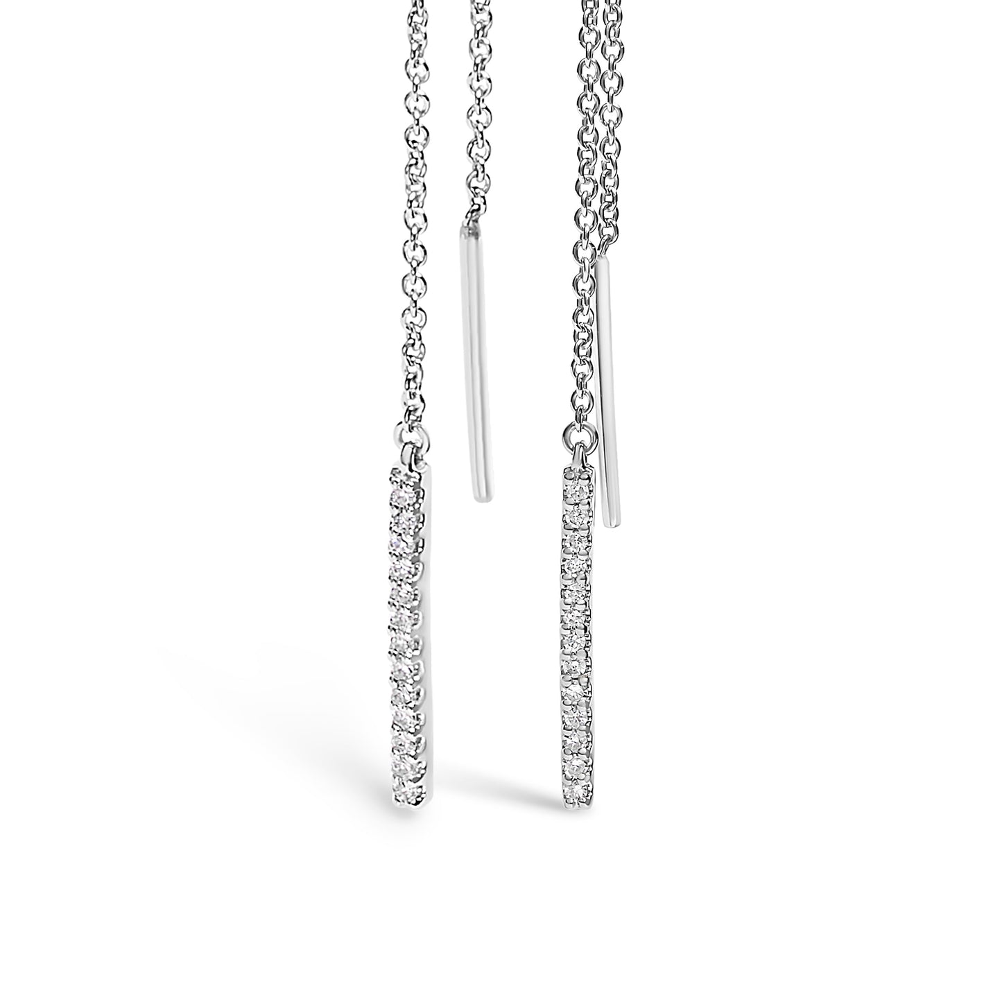 Pendientes Threader de Diamantes en Oro Blanco de 10K 1/10 Cttw