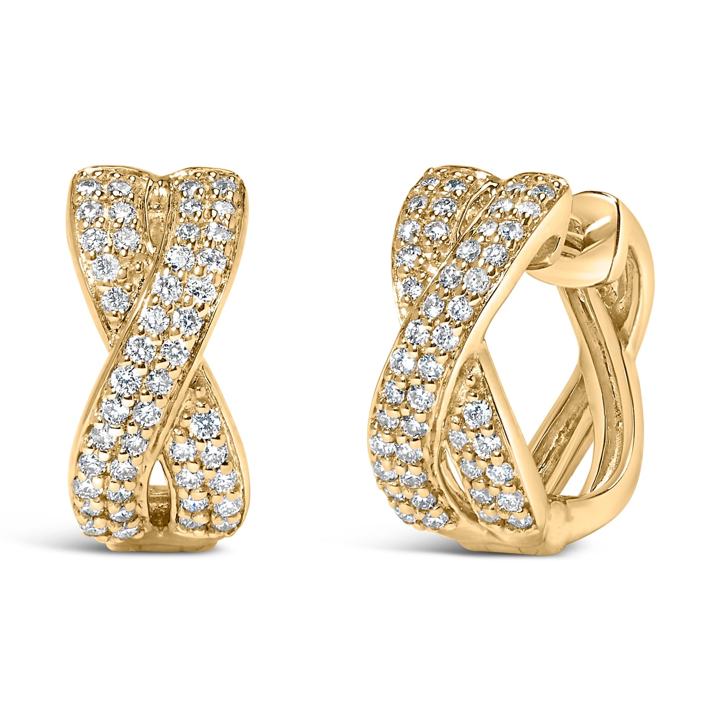 Pendientes de aro huggie de diamantes en oro amarillo de 14 quilates