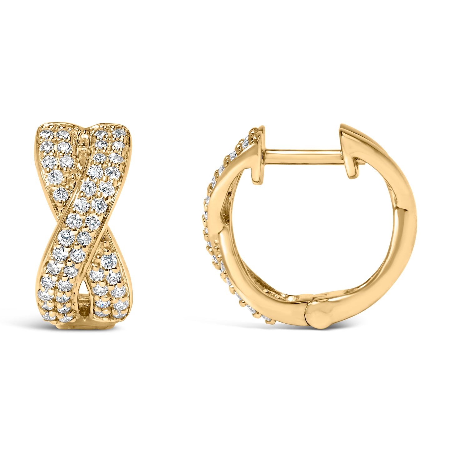 Pendientes de aro huggie de diamantes en oro amarillo de 14 quilates