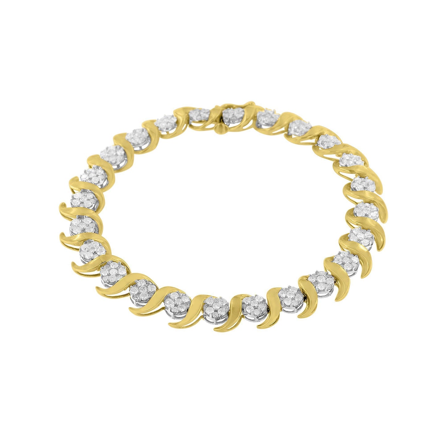 Bracelet en or jaune 10K avec diamants en forme de fleur - 4,00 Cttw