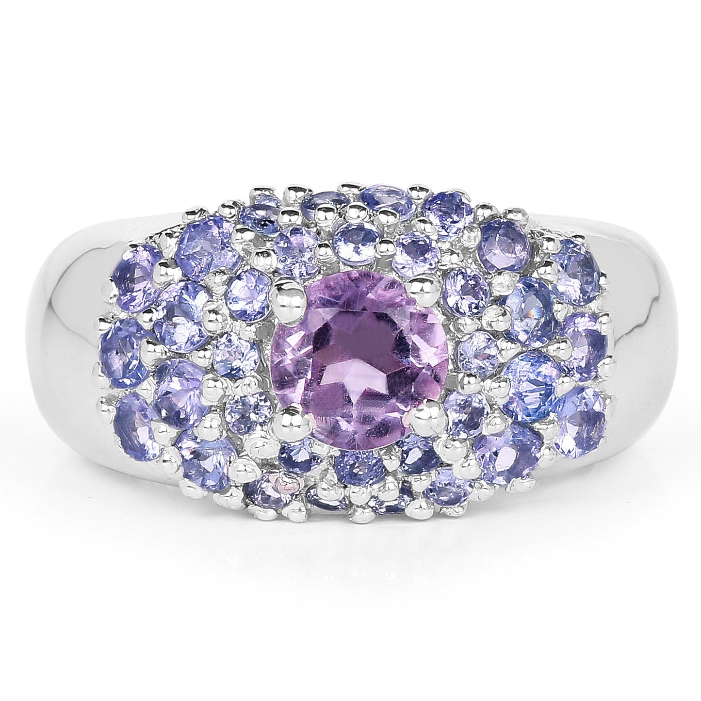 2.43 Carat Genuine Amethyst and Tanzanite Sterling Silver Ring