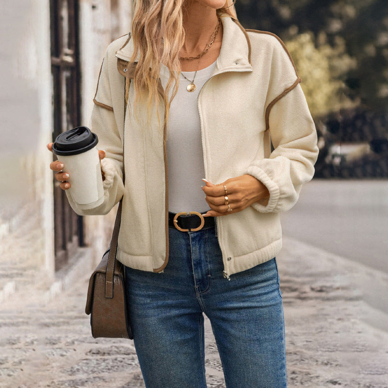 Contrast-Trim Cardigan Jacket for Women