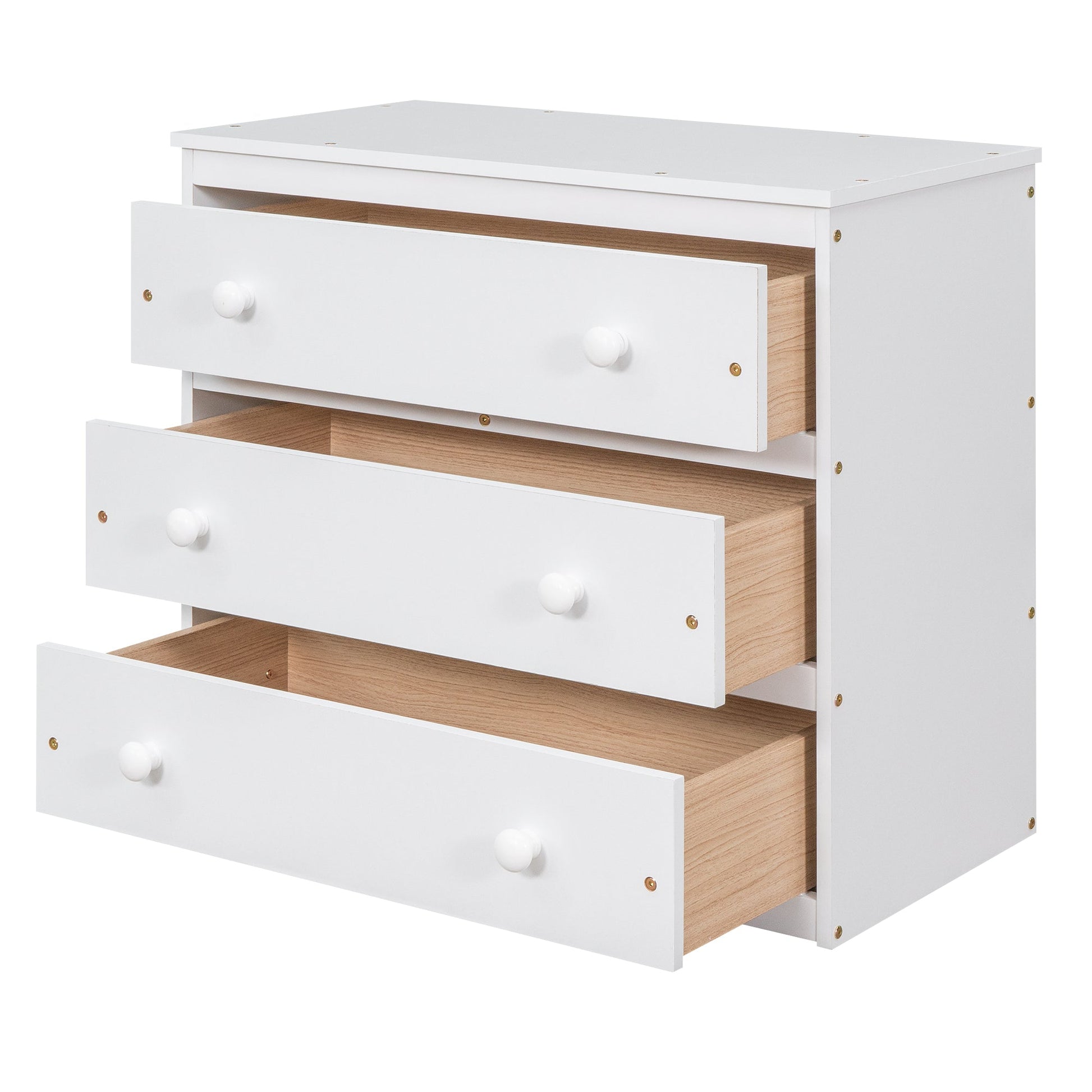 Low Study Full Loft Bed with Cabinet Shelves and Rolling Portable Desk Multiple Functions Bed- White - Korvel
