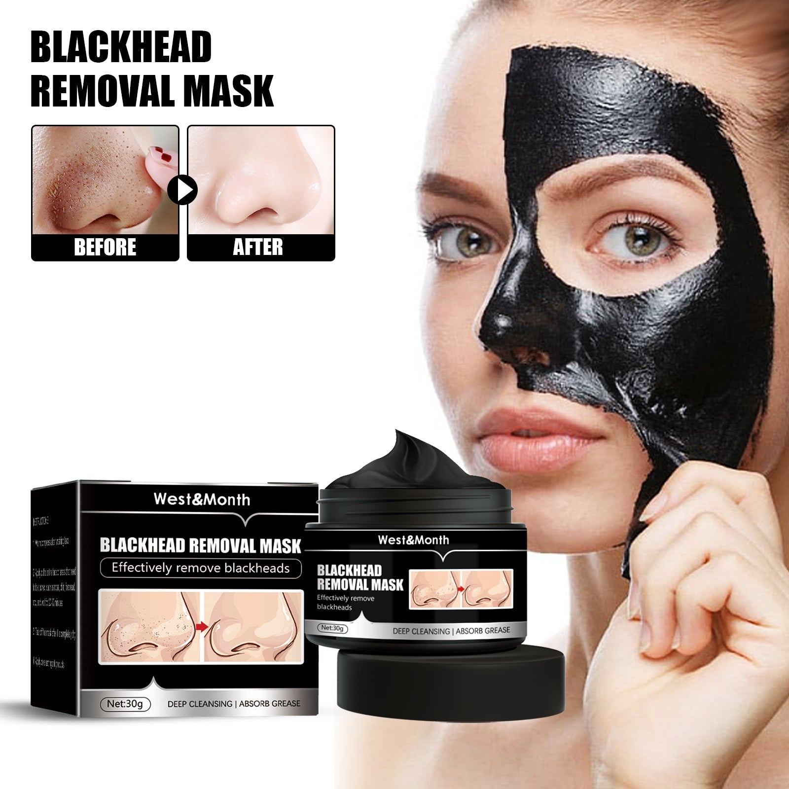 Blackhead Removal Mask, Peel Off Remove Blackhead Activated Carbon Cleansing Face Mask - Korvel