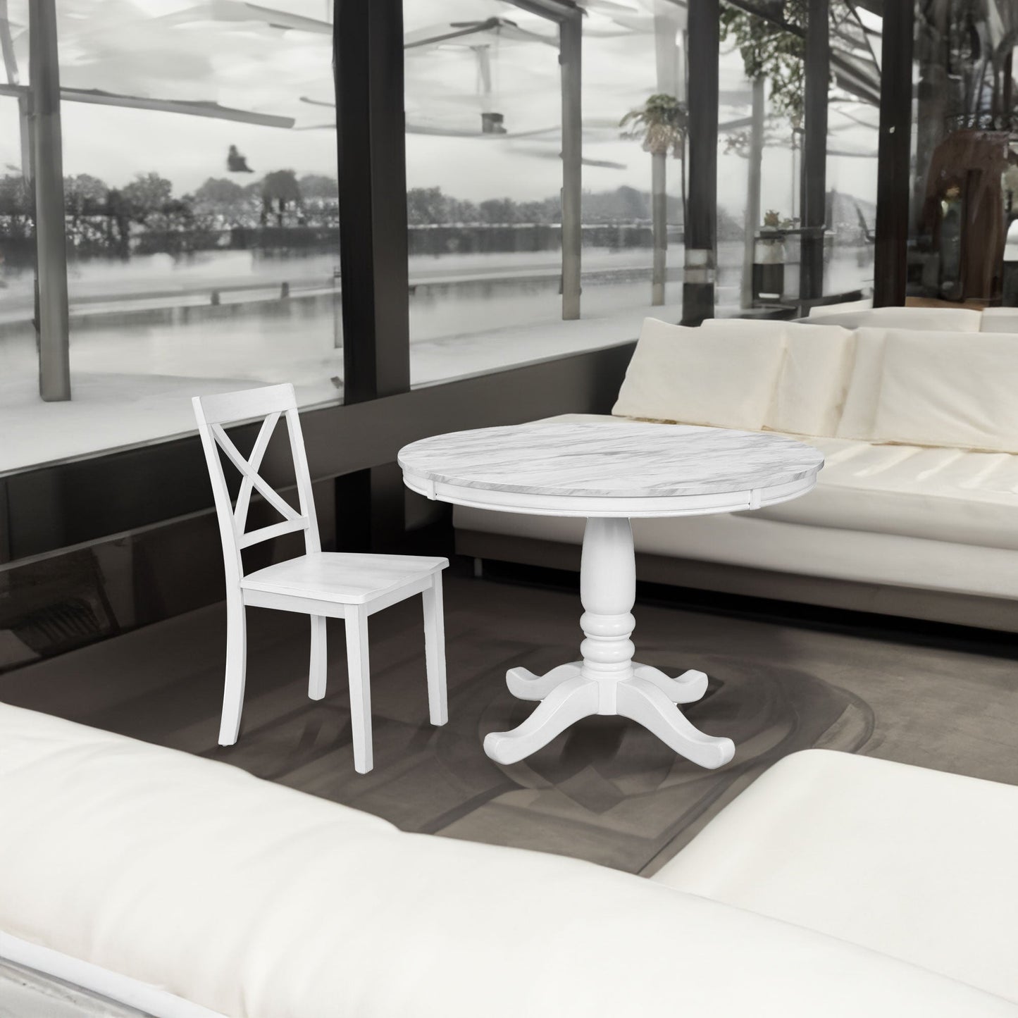 Orisfur 5 Pieces Dining Table and Chairs Set for 4 Persons Kitchen Room Solid Wood Table with 4 Chairs MDF + White + Solid Wood - Korvel