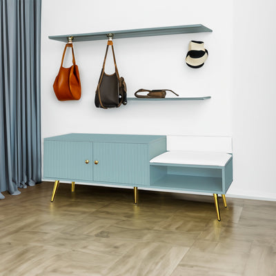 Modern Tiffany Blue Shoe Storage Bench with Cushions