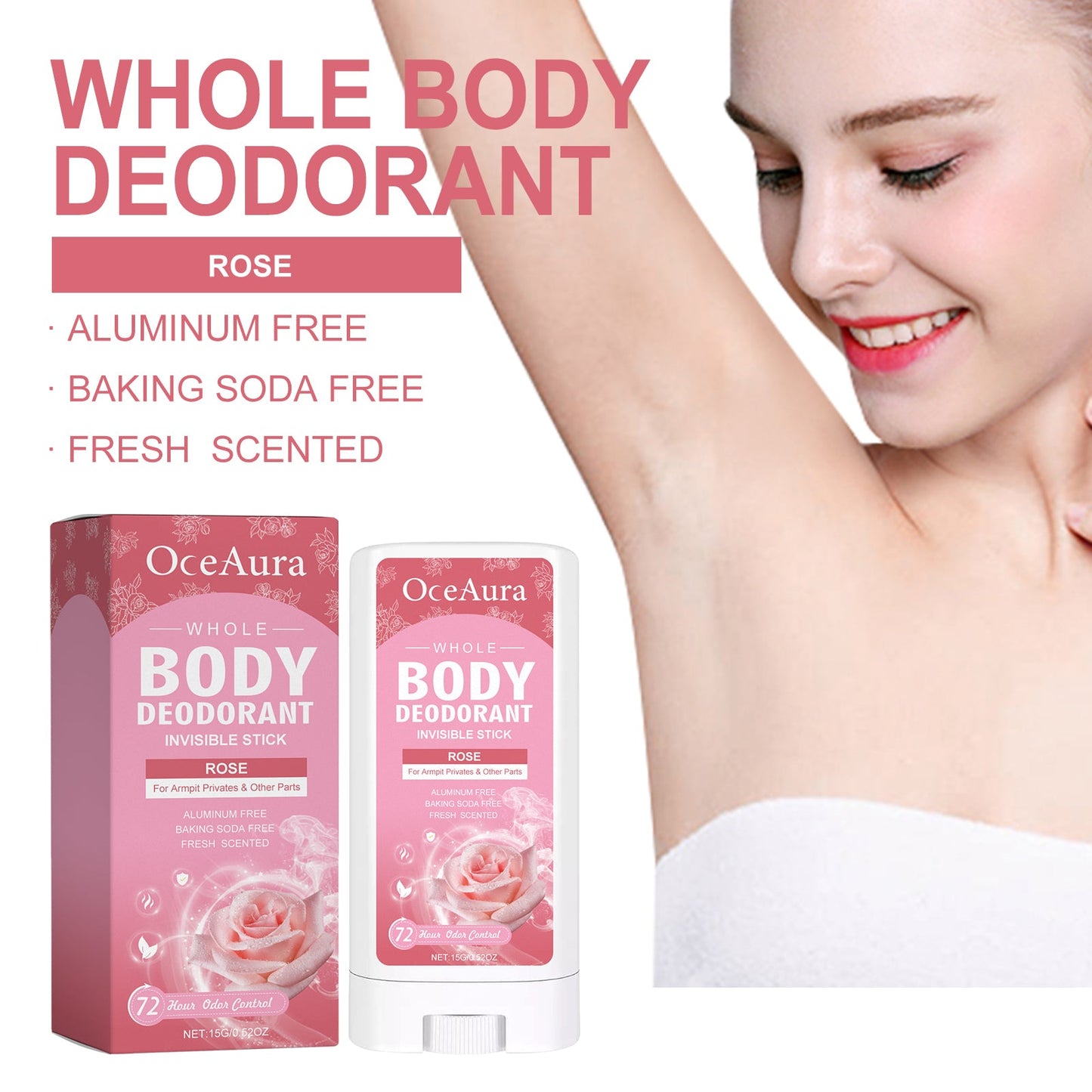 Whole Body Deodorant, Rose Fragrance Naturally Refreshing Lighten Underarm Odor Lasting Fragrance - Korvel