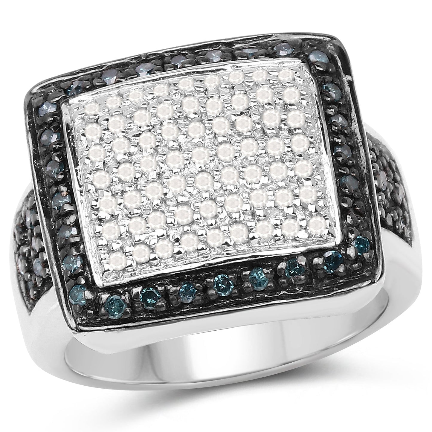 Bague en argent sterling avec diamants blancs et bleus de 0,64 carat