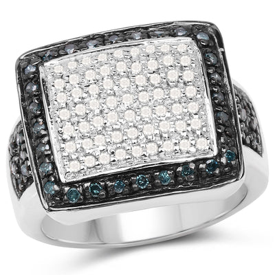 0.64 Carat Genuine White and Blue Diamond Sterling Silver Ring