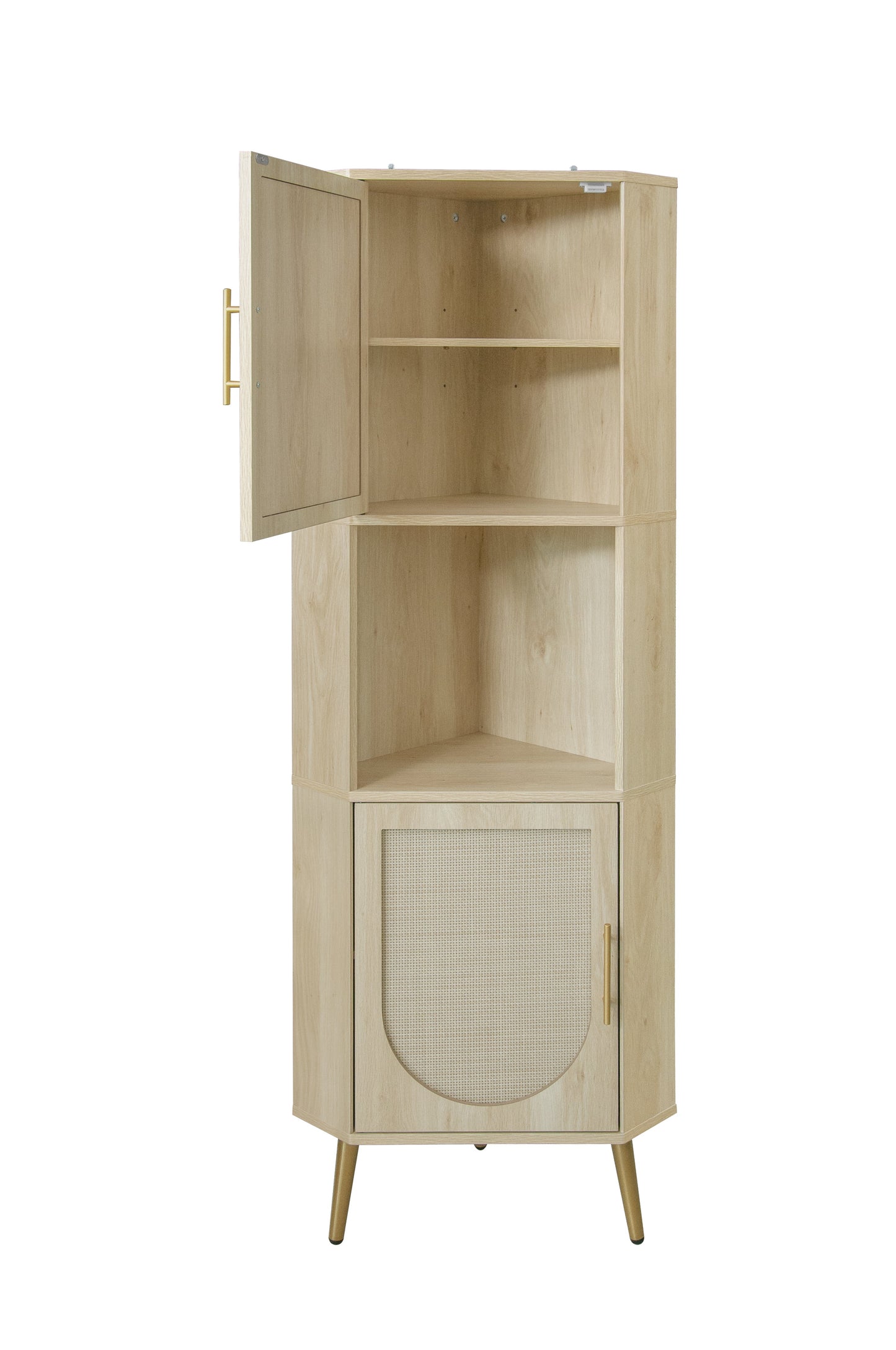 Corner cabinet ,Rattan door,Freestanding Corner Tables For Small Spaces, Corner Shelf Stand For Living Room, Kitchen, Bathroom - Korvel