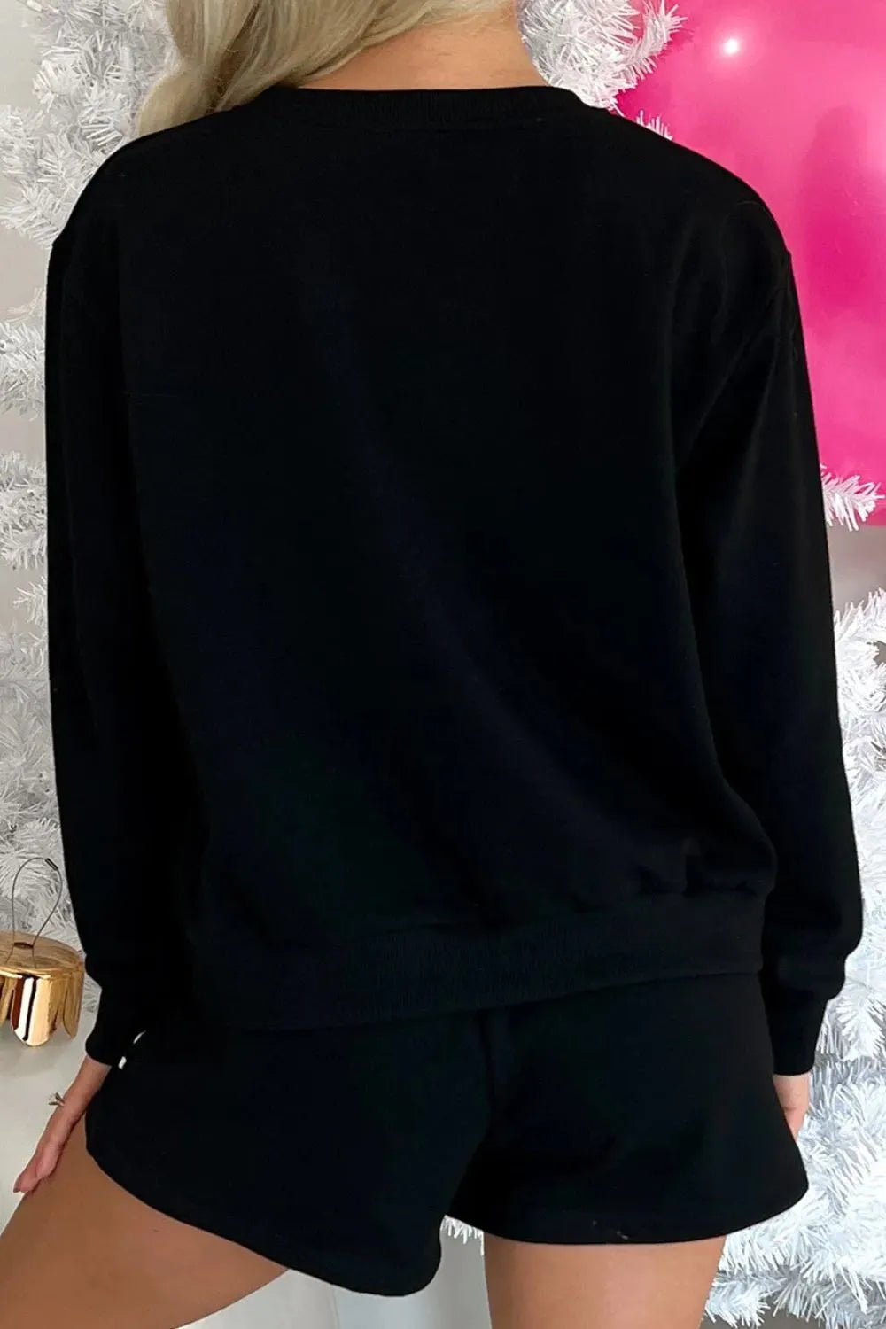 Conjunto de Top de Manga Larga con Cuello Redondo y Pantalones Cortos MERRY con Lentejuelas