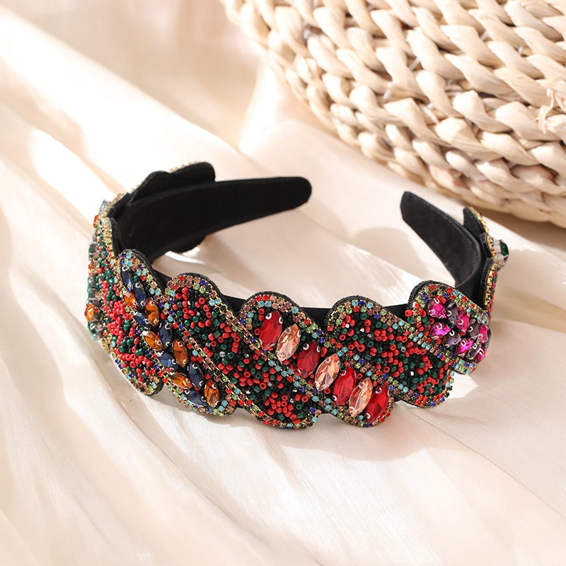 Gorgeous Mizhu Water Diamond Baroque Retro Wide Edge Hair Accessories - Korvel