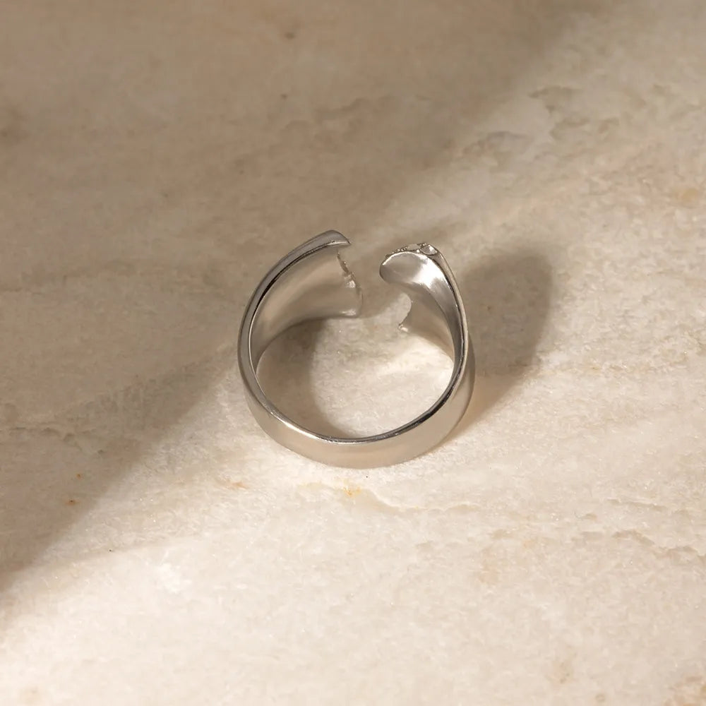 Stainless Steel Inlaid Rhinestone Bypass Ring - Korvel
