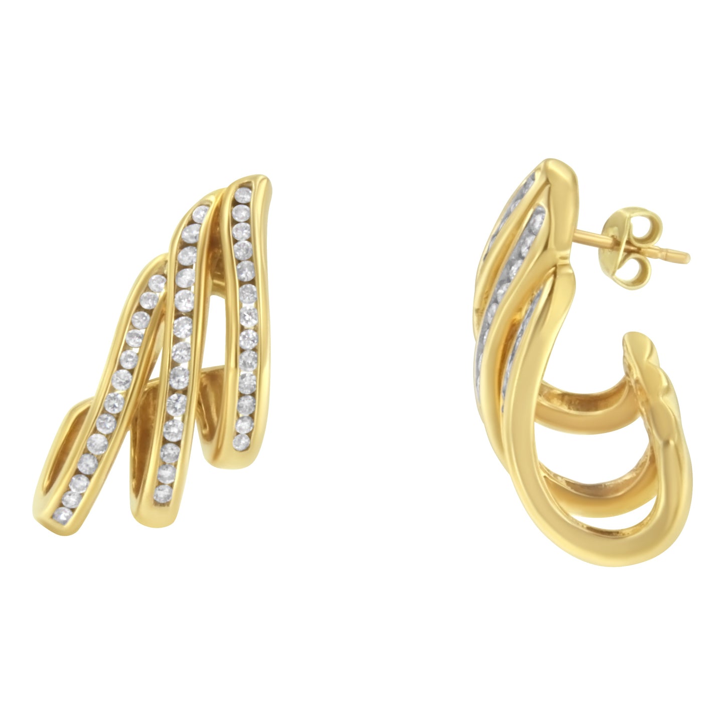 Boucles d'oreilles créoles multi-rangs en diamant en or jaune 10K