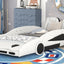 Twin Size Race Car Platform Bed with Wheels - White