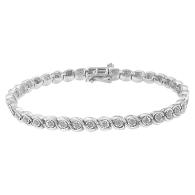Bracelet en argent sterling 925 avec diamants en spirale - 7,25"