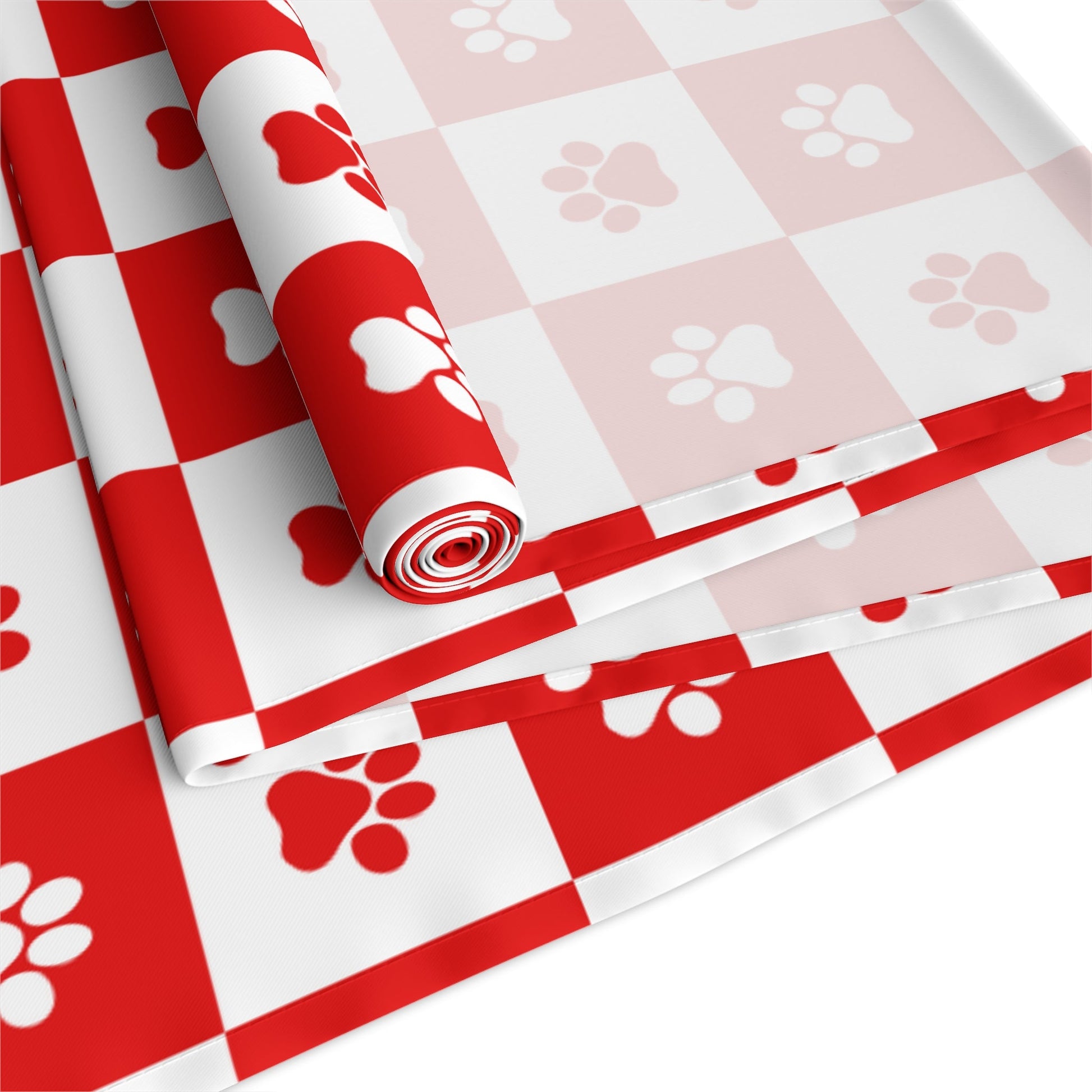 Charming Red & White Paws Table Runner - Cotton & Polyester Options - Korvel