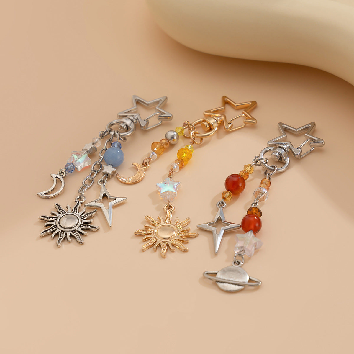 3-piece Sunflower Crystal Keychain White Pearl Weaving Spider Accessory Set - Korvel
