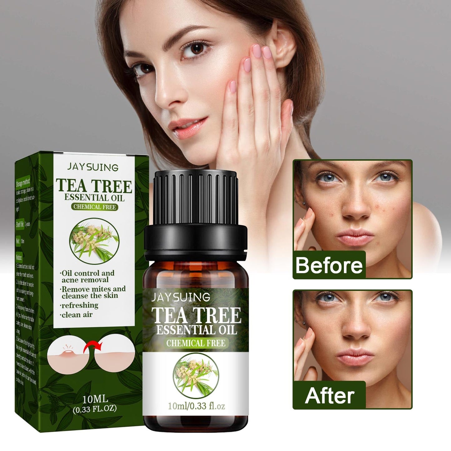 Tea Tree Essential Oil, Repair Acne Pore Shrinkage Hydrating Face Care Essential Oil - Korvel