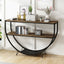 TREXM Rustic Industrial Design Demilune Shape Textured Metal Distressed Wood Console Table (Distressed Brown) - Korvel