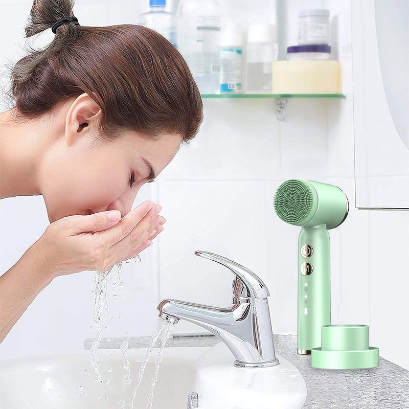 6-In-1 Hot And Cold Facial Cleanser Display Cleansing Brush Ultrasonic Facial Cleanser Pore Cleaning Silicone Beauty Instrument - Korvel