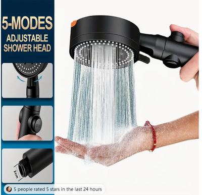 1pc High-Pressure Shower Head, Multi-Functional Hand Held Sprinkler With 5 Modes, 360°Adjustable Detachable Hydro Jet Shower Hea - Korvel