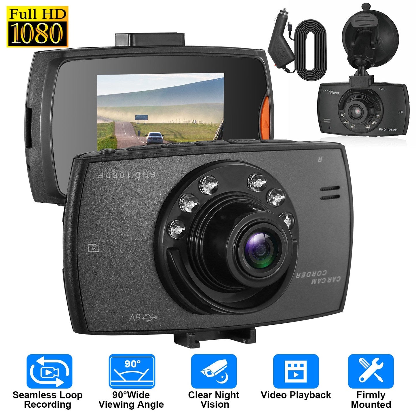 1080P Car DVR Dash Cam with Night Vision and Loop Recording