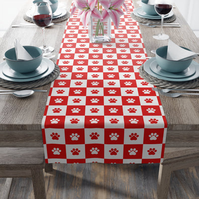 Charming Red & White Paws Table Runner - Cotton & Polyester Options - Korvel