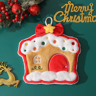 Christmas coral fleece hand towel hanging type absorbent quick drying cloth, kitchen and bathroom hand towel pendant - Korvel