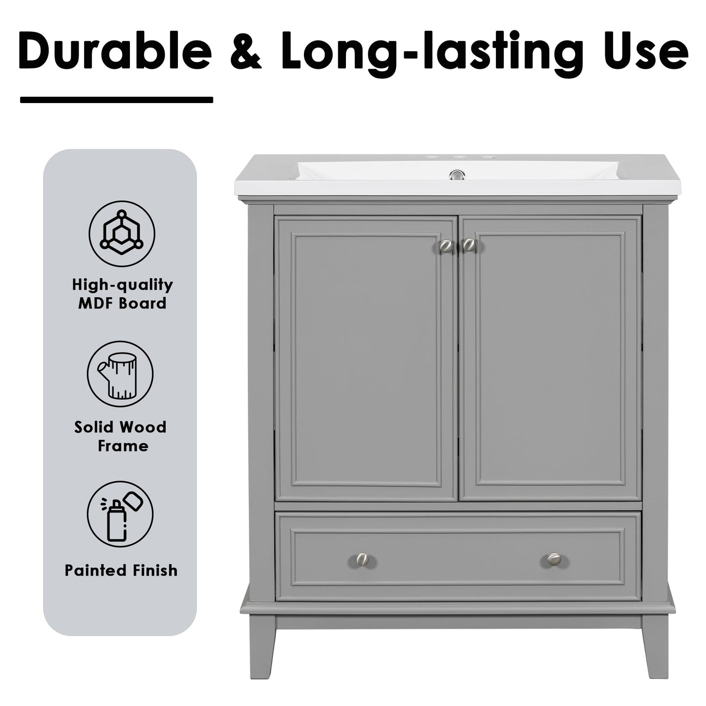 30-Inch Gray Bathroom Vanity Base Only