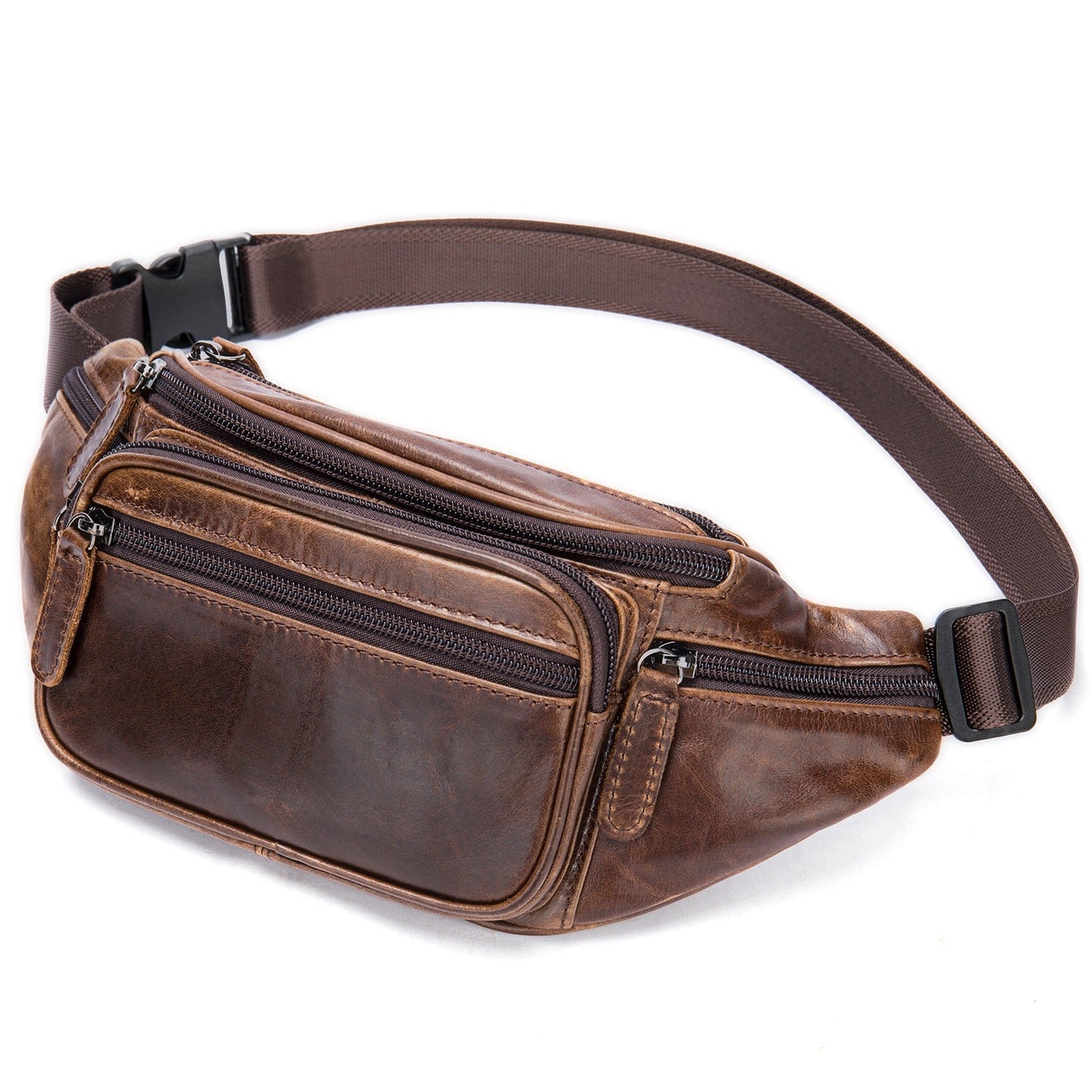 Men's sheepskin waist bag outdoor black mobile phone sheepskin bag leisure sports crossbody chest bag - Korvel