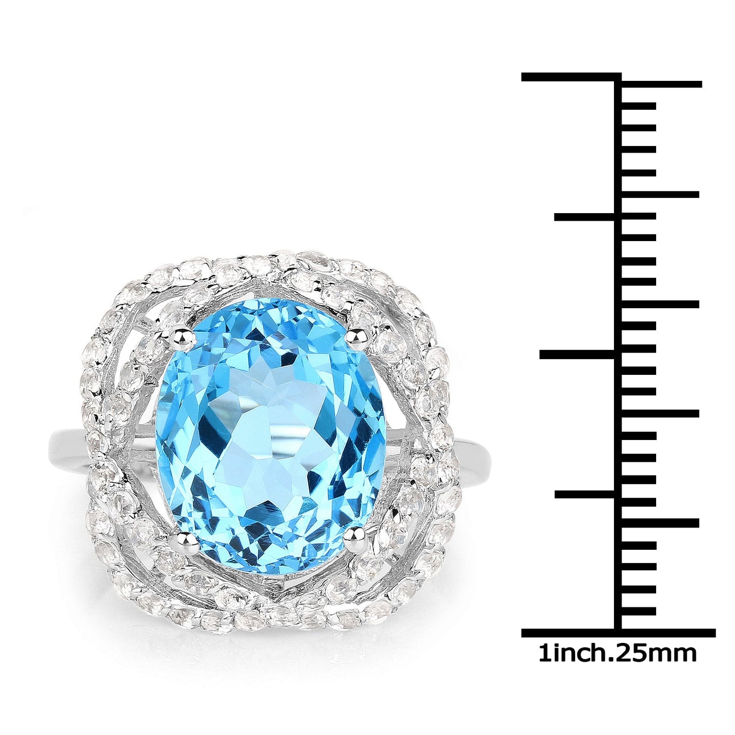 7.32 Carat Swiss Blue Topaz & White Topaz Sterling Silver Ring