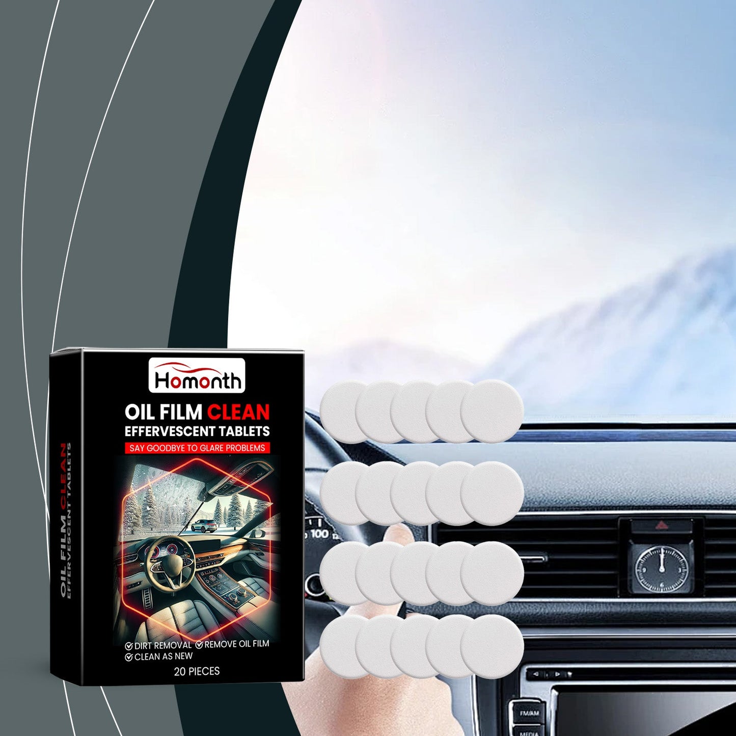 Effervescent Tablets for Windshield Oil Film Cleaning
