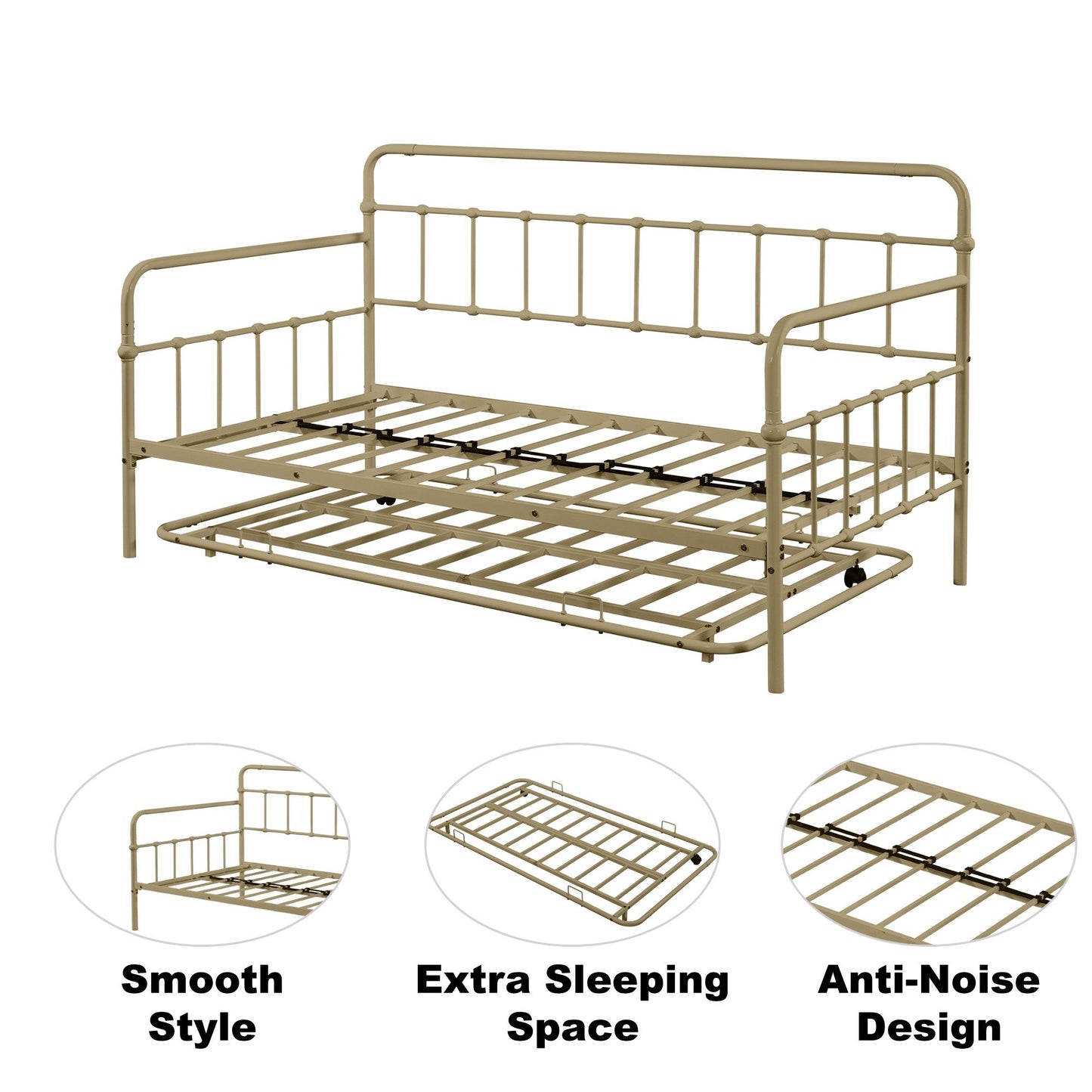 Elegant Bronze Metal Frame Daybed with Trundle